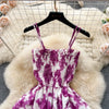 2024 New Summer Korean Fashion Rose Flower Print Romantic Retro Party Dress Elastic High Waist Vacation Long Dress Beach Vestido