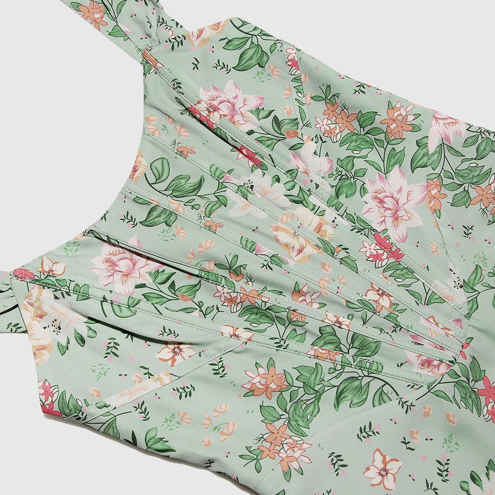 Suninheart Summer Pink Floral Print Corset Dress Midi Elegant Sexy Party Dresses Holiday Birthday Casual A Line Women Clothing