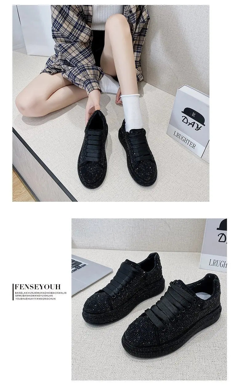 Brand Women's Sneakers Luxury Rhinestones Women Causal Shoes Designer Platform Sport Shoes Fashion Comfort Women Shoes Plus Size
