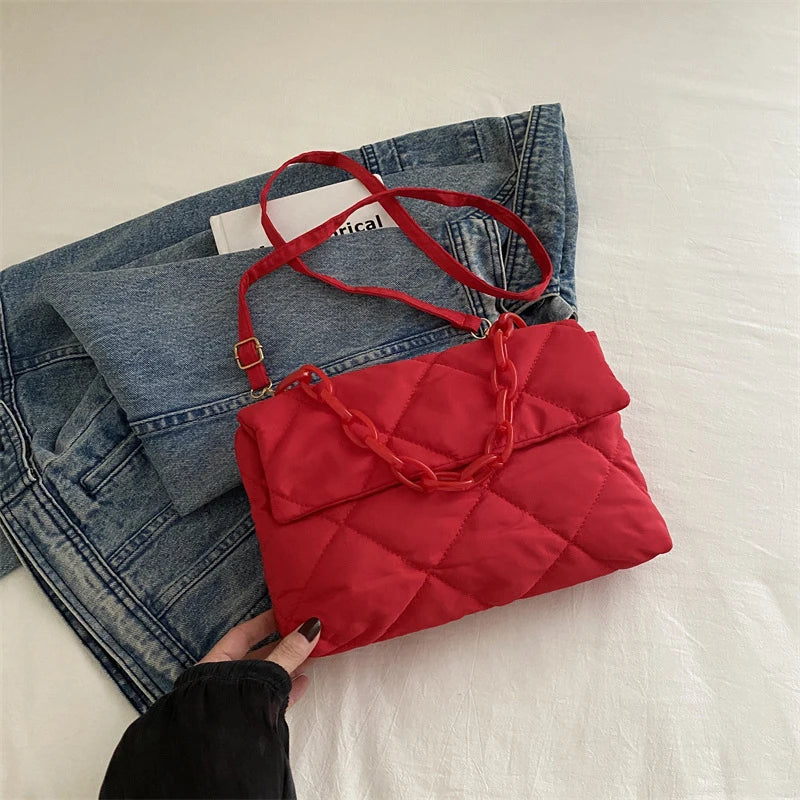 Acrylic Chain Crossbody Square Bags Casual Flap Women Commute Bags Quilted All-match Winter Large Capacity for Girls Shopping