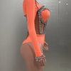 Sexy See-Through Strapless Rhinestone Tops Zipper Jacket High-waisted Shorts 3-Pieces Sets Party Nightclub Perfprmance Costume