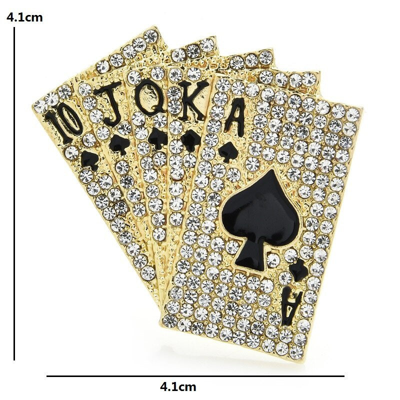 SKEDS Fashion Women Men Sparkling Full Crystal Poker Brooch Pins Special Design Unisex Fashion Metal Rhinestone Jewelry Gift