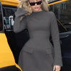 Hugcitar 2024 Spring O Neck Long Sleeve Solid Patchwork Zip Up Sexy Bodycon Mini Dress Women Fashion Outfits Birthday Party Y2K
