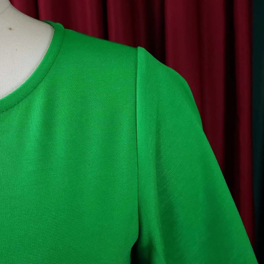 Dress Women Mid Length Dresses Green Slim Ruffles Bodycon Round Neck Short Sleeve Sexy Elegant Party High Waist Vestidos