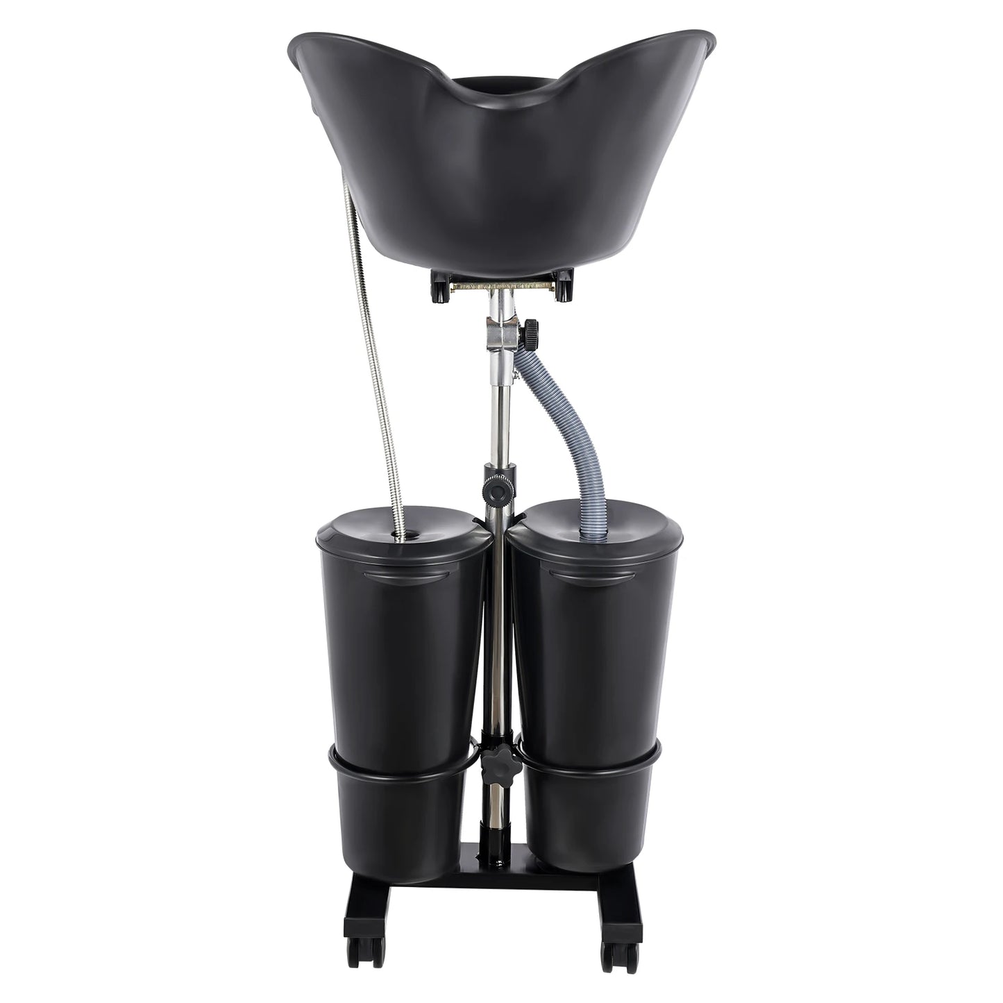 Portable Shampoo Basin with 2 Water Buckets 30cm Deep Salon Hair Washing Sink Adjustable Height Angle Mobile Shampoo Bowl Unit