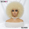 Short Afro Wigs for Black Women Blonde 10" Afro Curly Wig With Bangs 70s Bouncy Natural Synthetic Female Wigs for Party Cosplay