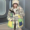 2023 European Station Winter New Down Jacket Women's Warm Fashion Short Color Patchwork Graffiti thick White Duck Down Coa