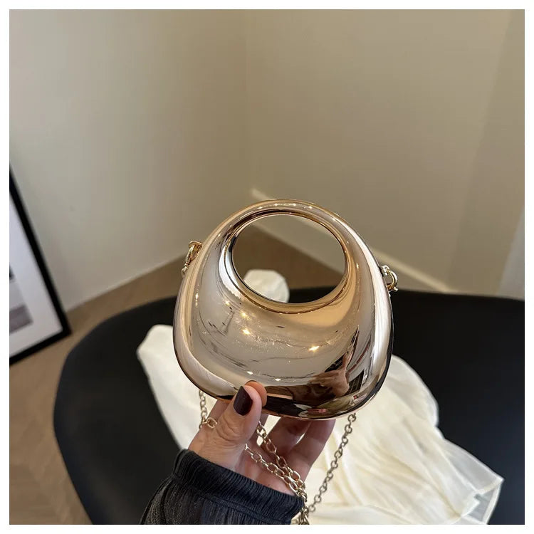 New Gold Silver Fashion Acrylic Moon Women's Handbags Luxury Ladies Clutch Bags Dinner Bag with chain 2024