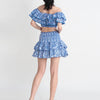 TWOTWINSTYLE Hit Color Print Casual Two Piece Sets For Women Slash Neck Short Sleeve Top High Waist Skirt Summer Set Female New