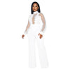 Fashion Women's Clothing Hollow Long-sleeved Loose Wide Leg Jumpsuits Overall Pants Solid Color Sexy Lace