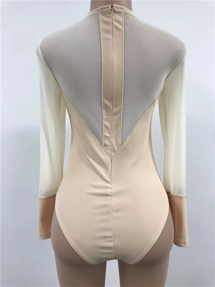 HBLL Sexy Nightclub Outfits Long Sleeve Bodycon Jumpsuits Romper for Women Birthday Outfits Womans Clothing Mesh Bodysuit