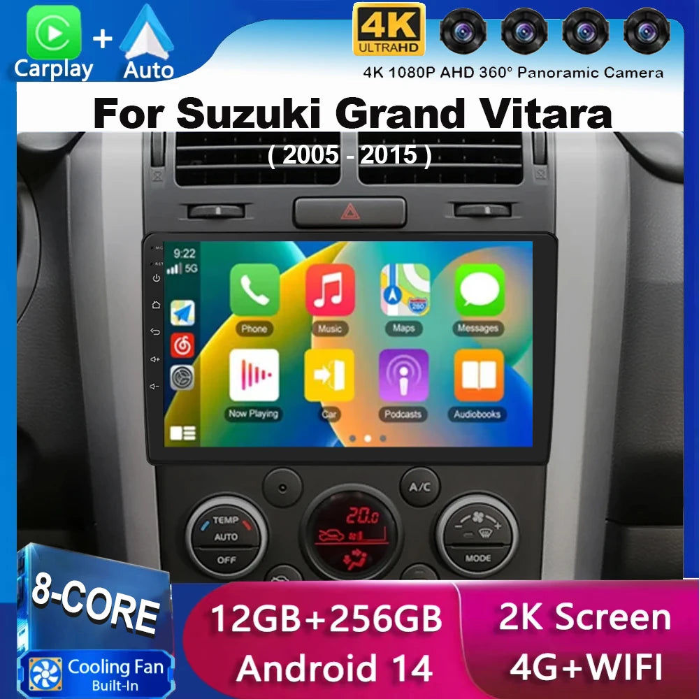 Android 14 Carplay Auto 4G+WiFi DSP For Suzuki Grand Vitara 2005-2015 Car Radio Multimedia Video Player GPS Head Unit Stereo BT
