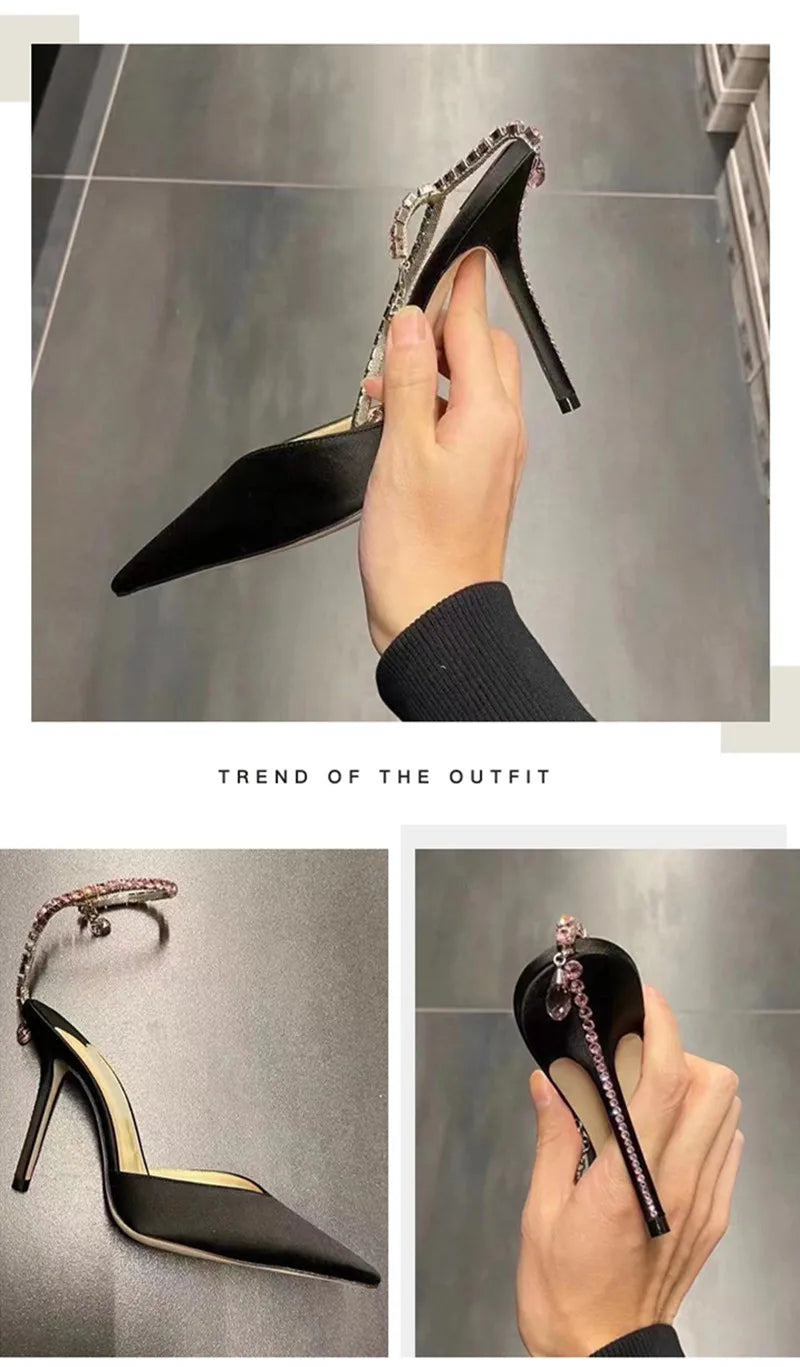 Luxury Crystal Sequined Women Pumps Elegant Thin High heels Spring Summer Fashion Chains Party Shoes Sexy Wedding Bridal Shoes