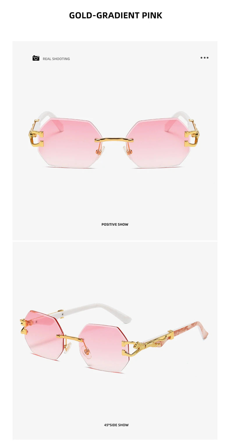 Small Frame Hexagon Rimless Sunglasses Men Retro Frameless Sun Glasses for Women 2024 Luxury Brand Square Eyewear UV400 Shades