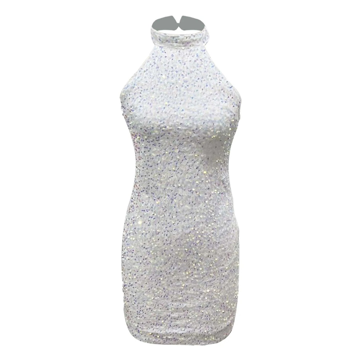Women Formal Dresses Evening Ladies Solid Color Glitter V Neck Backless Sleeveless Ruched Sequin Bodycon Evening Gown Petite
