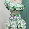 TWOTWINSTYLE Hit Color Print Casual Two Piece Sets For Women Slash Neck Short Sleeve Top High Waist Skirt Summer Set Female New
