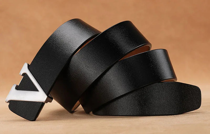 High Quality Smooth Buckle Belt Men's Genuine Leather Pure Cowhide Letter V Jeans Belt for Men Women Luxury Male Belt Designers