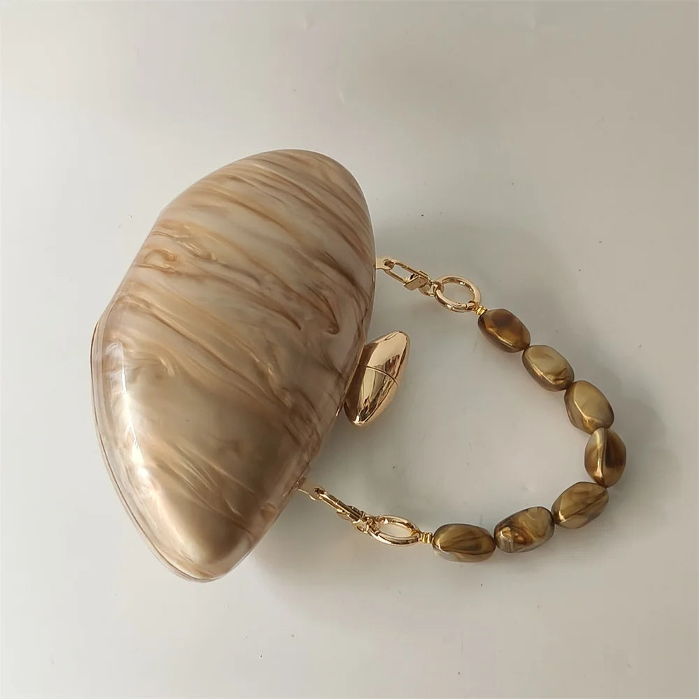 Shell Brand Pearl Brown Marble Acrylic Box Clutches Evening Bag Wedding Party  Female Mini Purse Evening Female Bridal Handbag