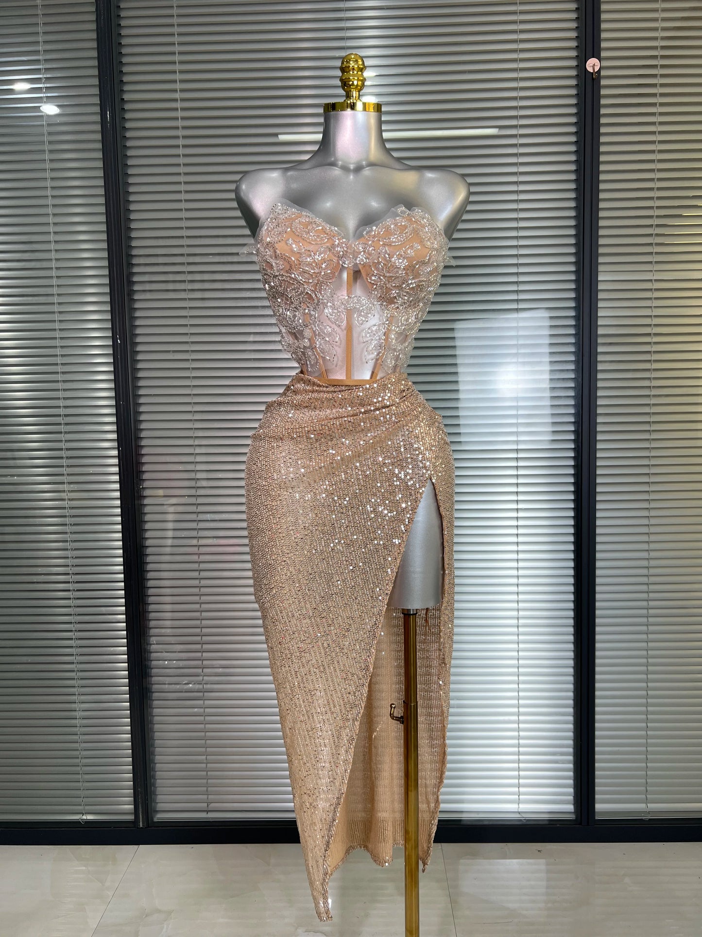 Summer New Women Sexy Strapless Two Pieces Set Glitter Night Club Skirt Suits Laced Singer Dancer Stage Performance Costume