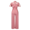 Elegant Jumpsuits & Rompers for Women O Neck Lace Patchwork Short Sleeve Sashes High Waisted Luxury Birthday Party Dinner Outfit