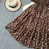 2024 New Summer Flower Print Long Dress Women Vintage Square Neck Ruched Chest Sash Bandage Sundress Party Vestidos