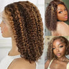 13x4 HD Lace Human Hair Short Human Hair Wigs Curly Color 4/27 Highlight Ombre Human Hair Deep Wave Bob Wigs Curly For Women