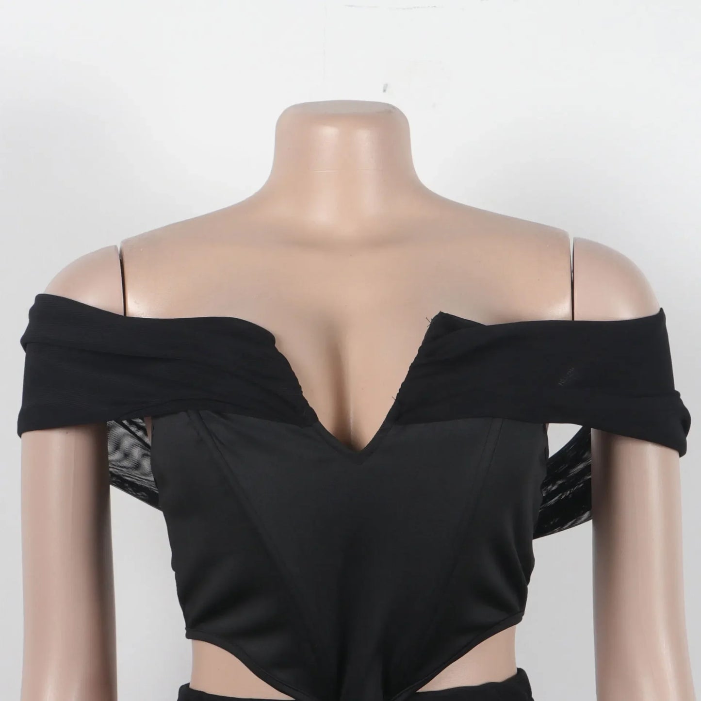 S10632 Sexy Slimming Mesh Splice Bum Covering Visibility Elastic Off-Shoulder 2-Piece Set European And American Style