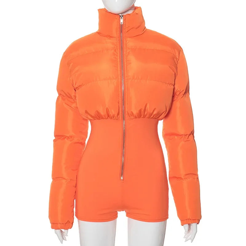 Leosoxs Fashion Women Long Sleeve Zipper Fly Turn-down Collar Parkas Patchwork Jumpsuit 2024 INS Playsuit One Piece Suit Romper