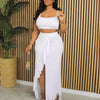 CM.YAYA Summer Women Sets Sleeveless Sexy Strap Crop Top and Tassel Long Skirt Sets Night Club Party Beach 2 Two Piece Sets