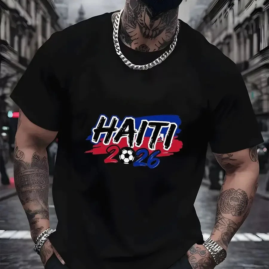【New Arrival】Men Haiti 2026 Soccer Fan T-Shirt Red Short Sleeve Crewneck Tee Haitian Football Flag Inspired Tops