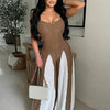 Beyprern Women's Patchwork Spaghetti Straps Knitted Wide Legs Jumpsuits One Piece Outfits Night Clubwear Female Workout Overalls