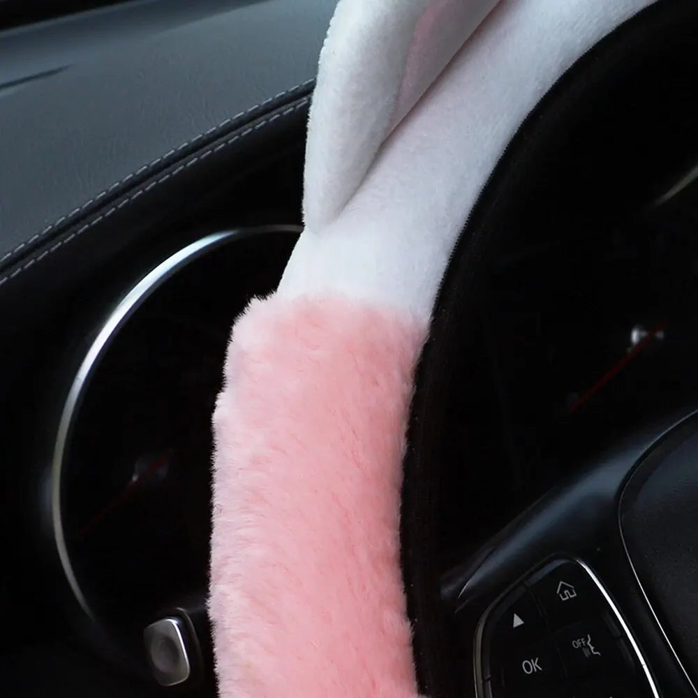 Cute Cartoon Plush Kitten Warm Car without Inner Ring Steering Wheel Cover Car Accessories Suitable for 14.5-15INCH