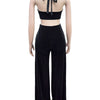 Wishyear Sexy Black Women's Halter Bandage Cross Top amd Wide Leg Pants Two 2 Piece Sets Sexy Night Club Party Evening Outfits