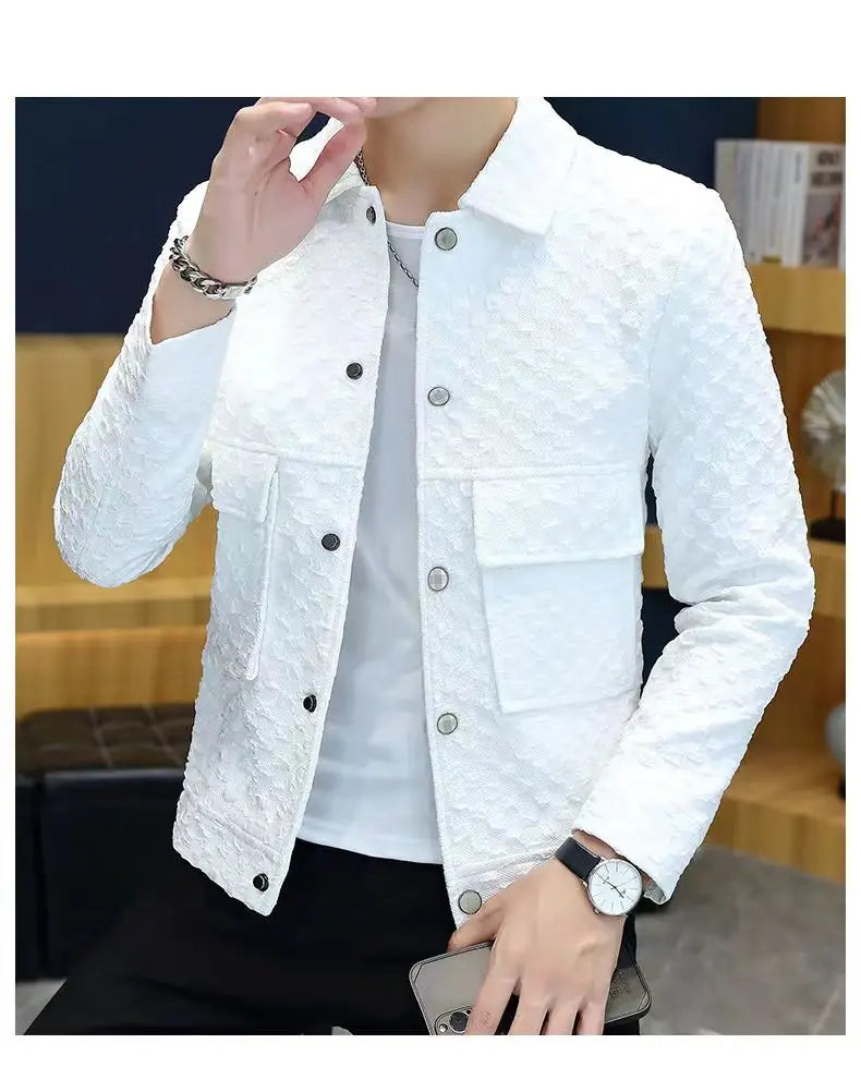 Men Jacket Fashion loose lapel-up Spring Autumn retro men Coat Casual Cargo jacket Solid Color Loose male Outerwear