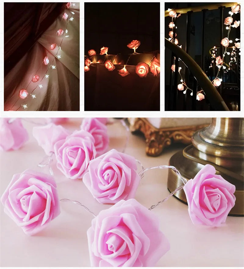 Rose LED Flower String Lights Garland Fairy Lights Romantic Lamp 3M 20LEDs For Wedding Valentines Day Christmas Party Decoration