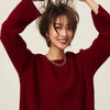 Turtleneck 100% cashmere sweater women loose thickening age reduction niche vintage red crewneck sweater women long sleeves