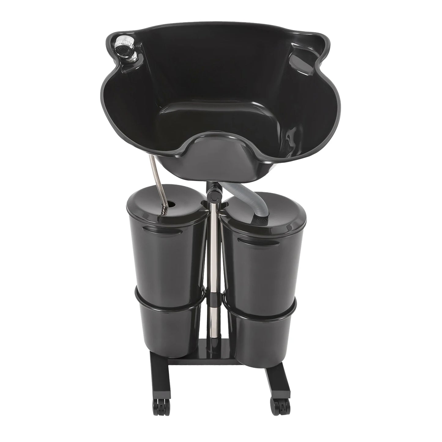 Portable Shampoo Basin with 2 Water Buckets 30cm Deep Salon Hair Washing Sink Adjustable Height Angle Mobile Shampoo Bowl Unit