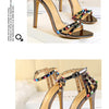 Summer Women Roman High Heels Rivets Studded Sandals Stiletto Gladiator Pumps Open Toe Luxury Shoes Hollow One-word Buckle 267-2