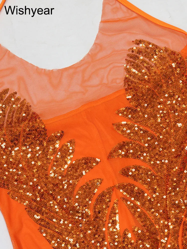 Elegant Luxury Sequins See Through Feather Mini Dress Celebrity Halter Backless Women‘s Sexy Birthday Party Nightclub Vestidos