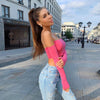 Sexy Off Shoulder Wrap Chest Bare Midriff Short T Shirt Women Long Sleeves Bottoming Shirt Ladies Tee Shirt Tops Camisetas Mujer