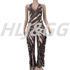 HLJ Sexy Striped Print Tassel Patchwork Bodycon Jumpsuit Women Halter Backless Skinny Rompers Female Party Clubwear Overalls New
