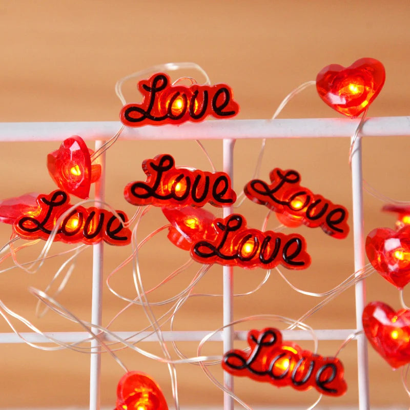 2M 20LED Love Heart String Lights Valentines Day Romantic Decoration Fairy Lights Garland For Wedding Home Decor Valentines Gift