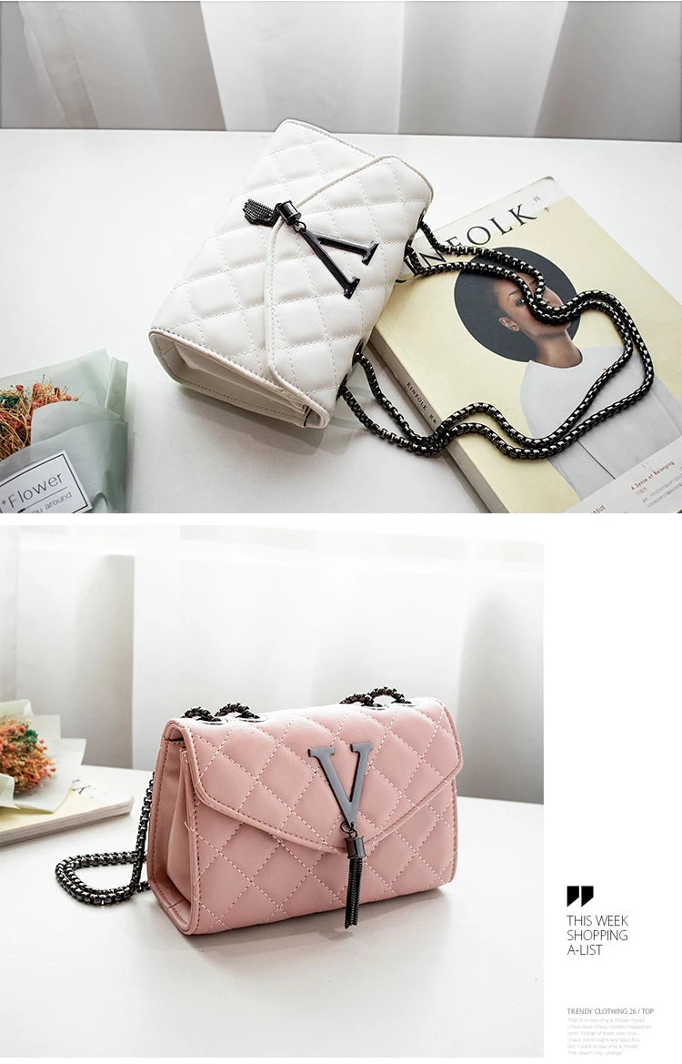 Black Luxury Handbags And Purse Women PU Leather Messenger Shoulder Bag Plaid Female Crossbody Bag Tassel Quilted  Brand