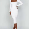 Autumn and Winter Women Sexy Bodycon Dress Square Neck Long Sleeved Ladies Evening Dresses