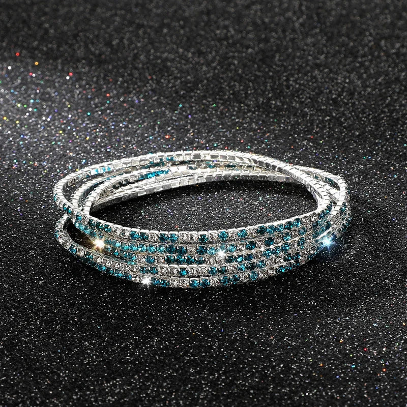 5Pcs/Lot Elastic Crystal Bracelets 2mm Charming Gold Color Crystal Rhinestones Metal Bangle Bracelet Jewelry DIY Gift