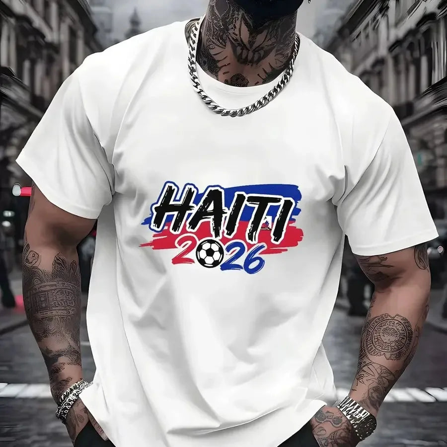 【New Arrival】Men Haiti 2026 Soccer Fan T-Shirt Red Short Sleeve Crewneck Tee Haitian Football Flag Inspired Tops