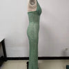 Sexy Halter Deep V Neck Sequins Maxi Dress Women Green Sleeveless Backless Sequined Slim Long Dresses Celebrity Party Gowns