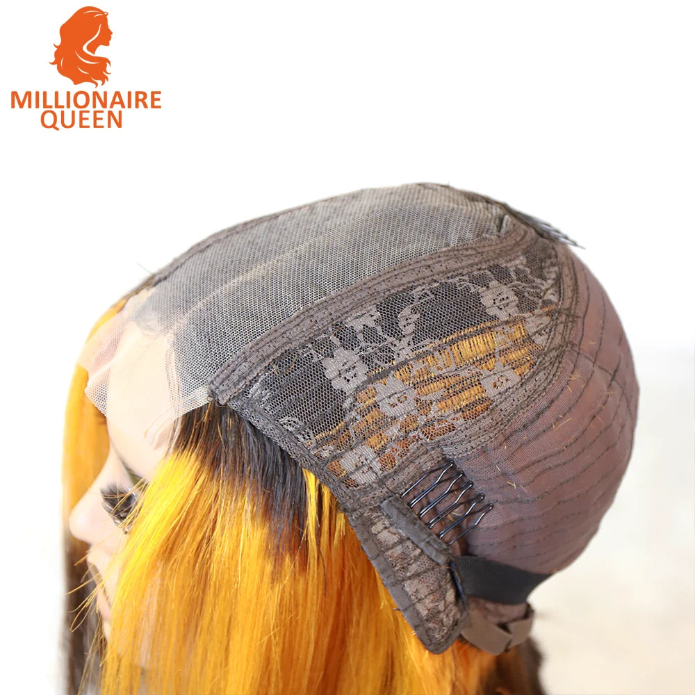 Vietname Super Double Drawn Bone Straight 2x6 Bob Wig with 100% Human Hair Orange Candy 250% Density For Black Women
