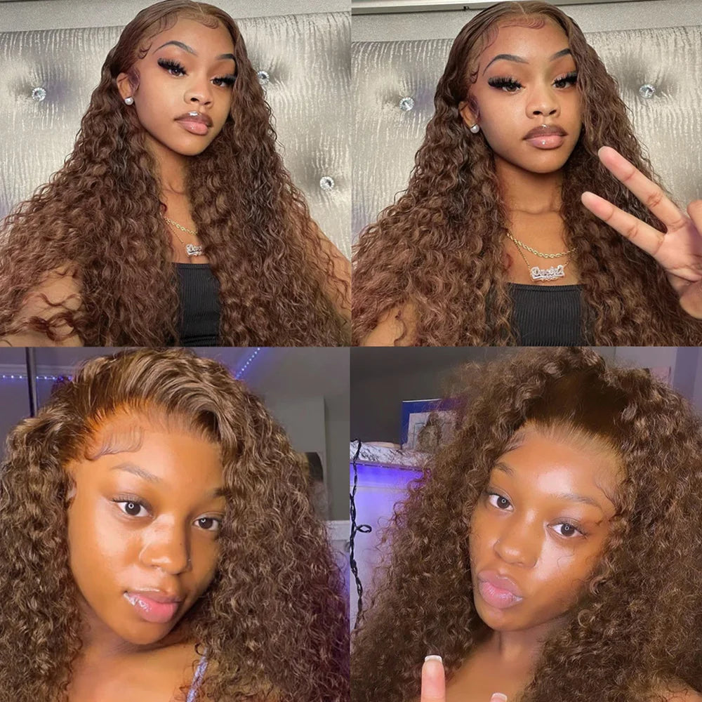 4# Human Hair Bundles Water Curly Human Hair Weave 1 3 4 Bundles Deal Remy Hair Extension for Black Women Chocolate Brown Color