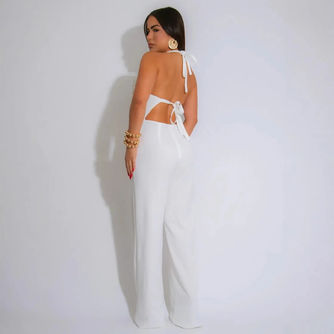 HLJ Elegant Beaded Patchwork Bodycon Jumpsuits Woman Sleeveless Backless Flare Pants One Piece Romper Female Streetwear Overalls